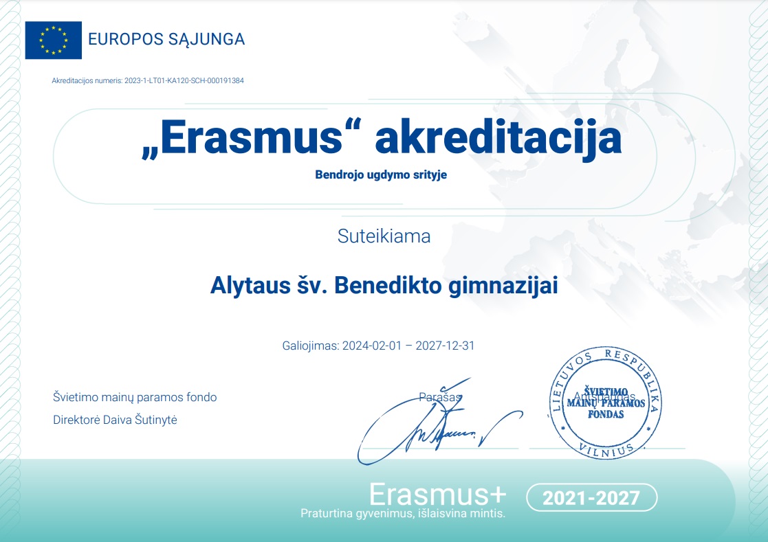 Gimnazija  akredituota Erasmus!